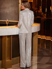 Sosandar Silver Sequin Wide Leg Trousers - Image 5 of 6