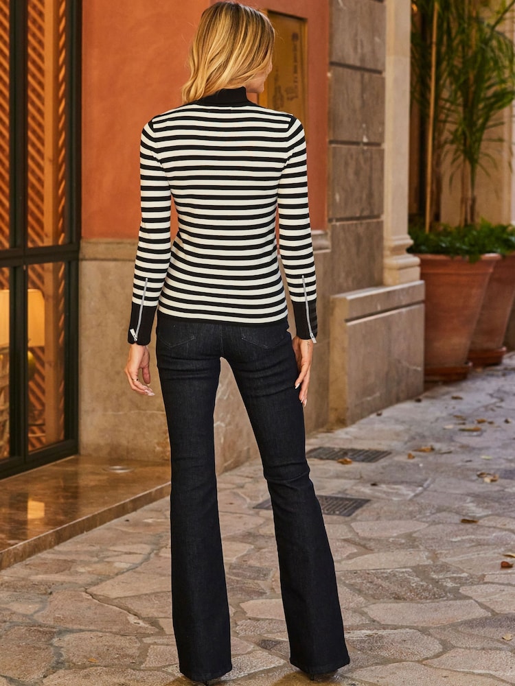 Sosandar Black Roll Neck Zip Detail Jumper - Image 3 of 5