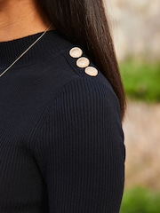 Sosandar Black Button Detail Two Part Faux Leather Dress - Image 5 of 5