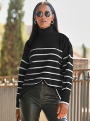 Sosandar Black Stripe Roll Neck Jumper - Image 1 of 3