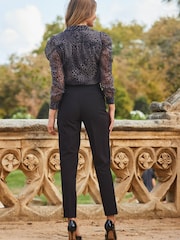 Sosandar Black Chain Detail Tapered Trousers With Pockets - Image 2 of 6