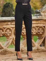 Sosandar Black Chain Detail Tapered Trousers With Pockets - Image 3 of 6