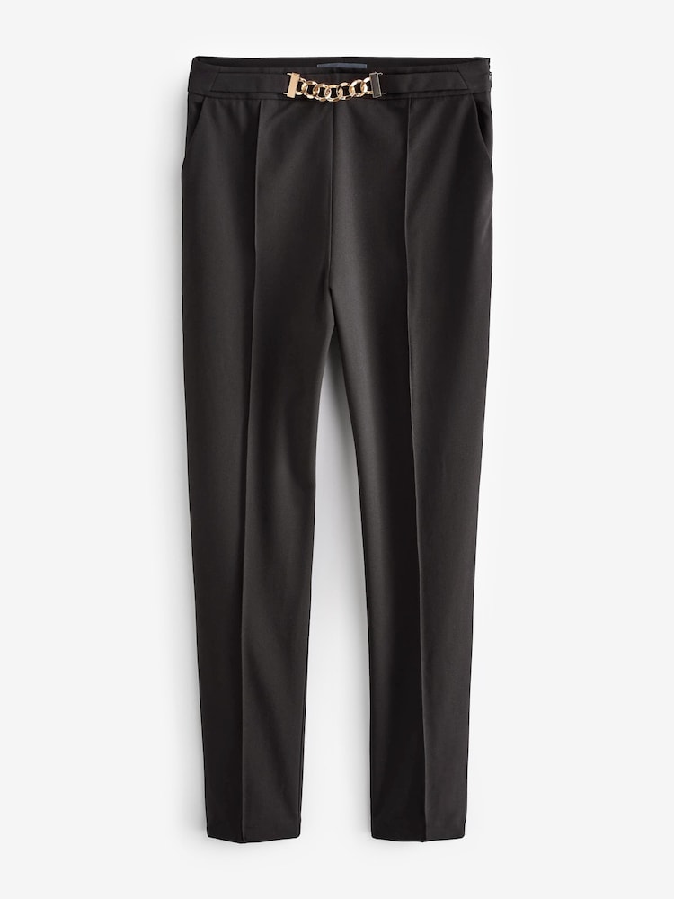 Sosandar Black Chain Detail Tapered Trousers With Pockets - Image 6 of 6