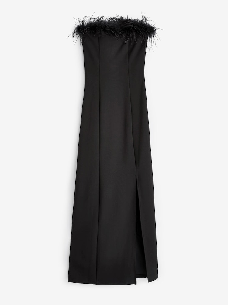 Sosandar Black Split Detail Feather Trim Jersey Maxi Dress - Image 6 of 6