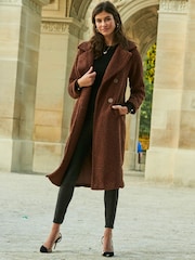 Sosandar Brown Super Cosy Longline Borg Coat - Image 1 of 5