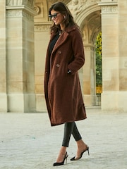 Sosandar Brown Super Cosy Longline Borg Coat - Image 3 of 5