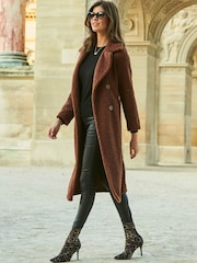 Sosandar Brown Super Cosy Longline Borg Coat - Image 4 of 5