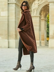 Sosandar Brown Super Cosy Longline Borg Coat - Image 5 of 5