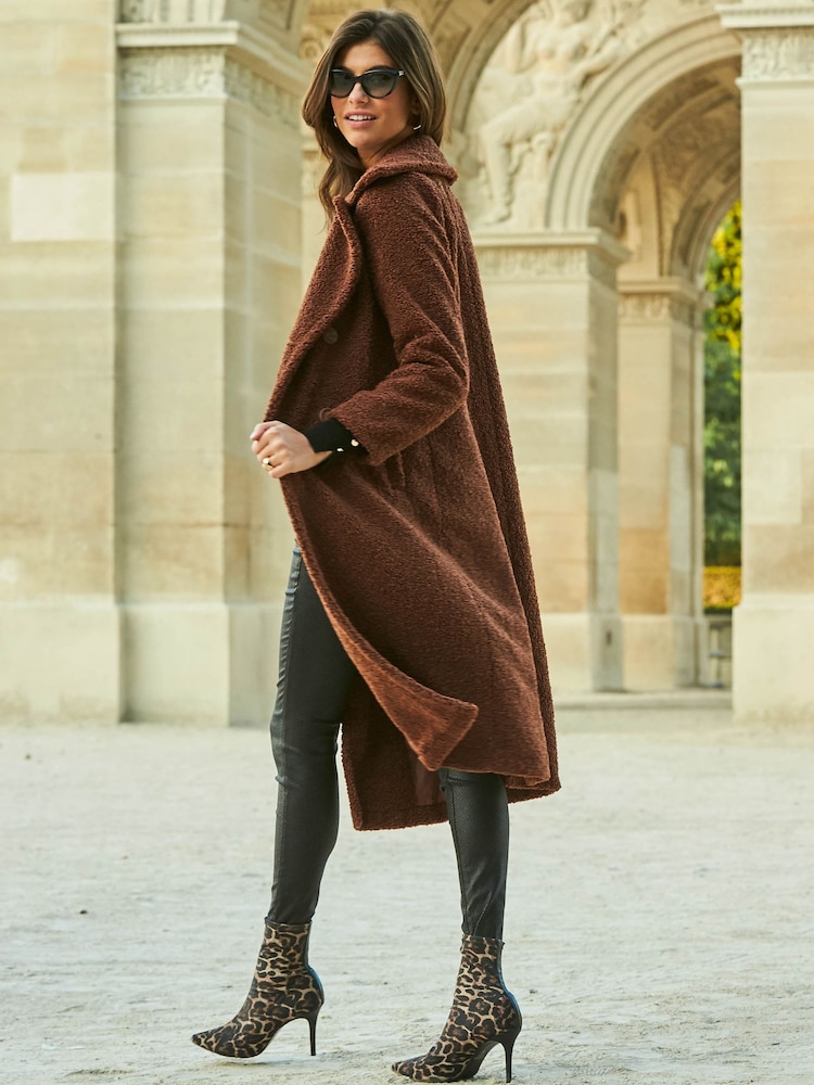Sosandar Brown Super Cosy Longline Borg Coat - Image 5 of 5