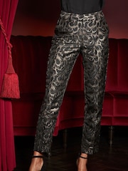 Sosandar Black Metallic Jacquard Tapered Trousers - Image 3 of 6