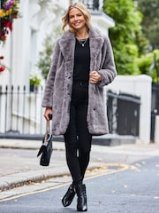 Sosandar Grey Luxury Faux Fur Coat - Image 2 of 5