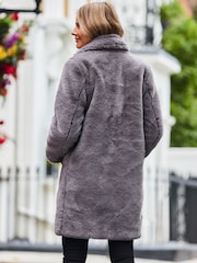 Sosandar Grey Luxury Faux Fur Coat - Image 3 of 5