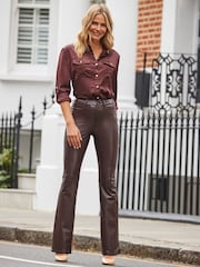 Sosandar Brown Satin Pocket Detail Utility Shirt - Image 5 of 5