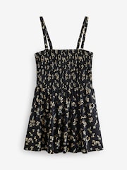 Black Ditsy Floral Shaping Shirred Bandeau Skirted Swimdress - Image 6 of 7