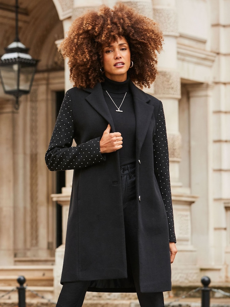 Sosandar Black Stud Sleeve Detail Formal Coat - Image 1 of 5