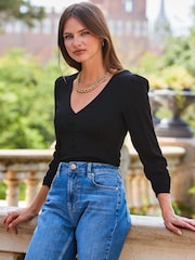 Sosandar Black Button Front Top - Image 1 of 5
