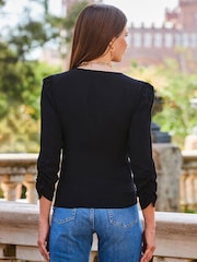Sosandar Black Button Front Top - Image 2 of 5