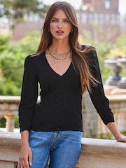 Sosandar Black Button Front Top - Image 3 of 5