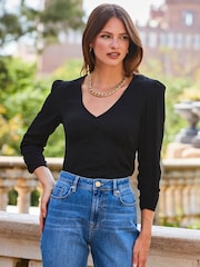Sosandar Black Button Front Top - Image 4 of 5