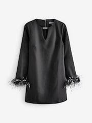 Sosandar Black Keyhole Detail Feather Cuff Shift Dress - Image 6 of 6