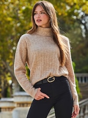Sosandar Brown Rib Knit Super Cosy Jumper - Image 1 of 4