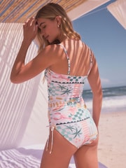 Ecru/Fruchtprint - Bauchformender Bandeau-Badeanzug mit Raffungen - Bild 3 von 5
