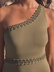 Khakigrün - Bauchformender One-Shoulder-Badeanzug mit Makrame - Bild 5 von 5