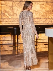 Sosandar Gold Sequin Geometric Print Maxi Dress - Image 2 of 5