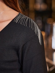 Sosandar Black Fringe Detail Jumper - Image 5 of 5
