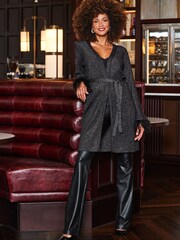 Sosandar Black Longline Belted Cardigan With Feather Cuff - Image 5 of 5
