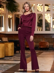 Sosandar Burgundy Red Satin Cowl Neck Top - Image 2 of 5