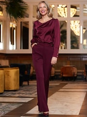 Sosandar Burgundy Red Satin Cowl Neck Top - Image 3 of 5