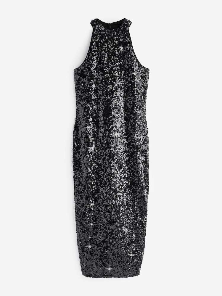 Sosandar Black Sequin Halter Neck Wow Dress - Image 6 of 6