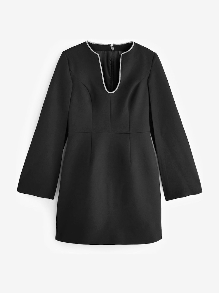 Sosandar Black Cape Sleeve Shift Dress With Diamante Trim - Image 6 of 6