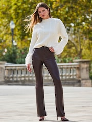 Sosandar Cream Cable Roll Neck Faux Fur Cuff Jumper - Image 5 of 5