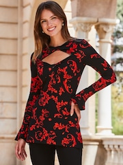 Top de punto con puño acampanado y detalle de abertura con estampado barroco de Sosandar - Imagen 1 de 4