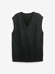 Black Knit Heart Patchwork Tank Top - Image 1 of 3