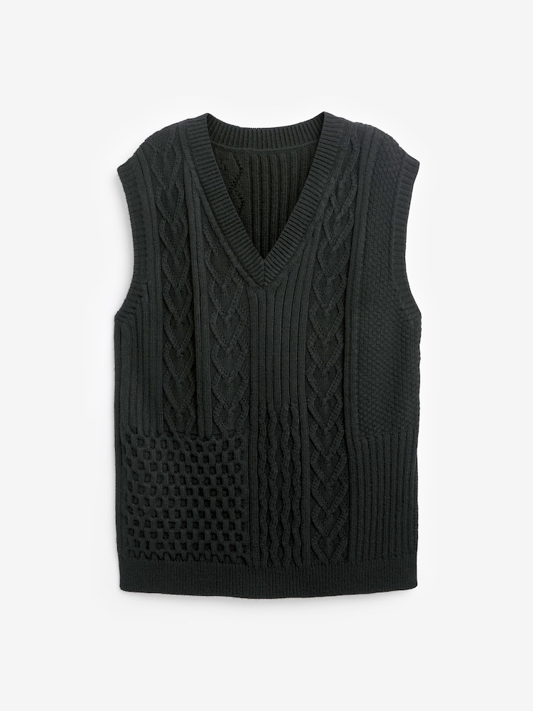 Black Knit Heart Patchwork Tank Top - Image 1 of 3