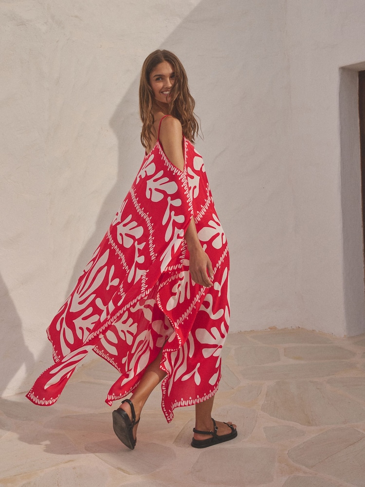 Red/Ecru Print Cold Shoulder Cover-Up - Image 1 of 8