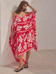 Red/Ecru Print Cold Shoulder Cover-Up - Image 2 of 8