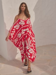 Red/Ecru Print Cold Shoulder Cover-Up - Image 3 of 8