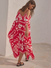 Red/Ecru Print Cold Shoulder Cover-Up - Image 4 of 8