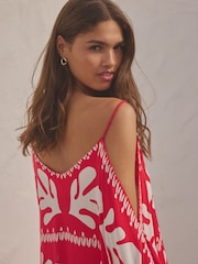 Red/Ecru Print Cold Shoulder Cover-Up - Image 6 of 8