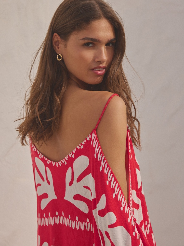 Red/Ecru Print Cold Shoulder Cover-Up - Image 6 of 8