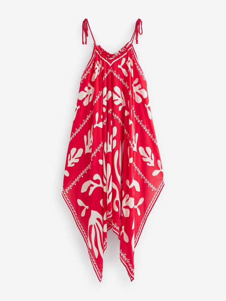 Red/Ecru Print Cold Shoulder Cover-Up - Image 7 of 8