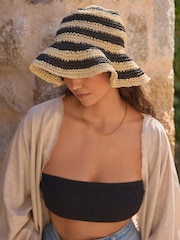 Black/Neutral Stripe Crochet Bucket Hat - Image 2 of 5
