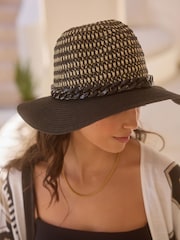 Black Panama Hat With Chain - Image 2 of 5