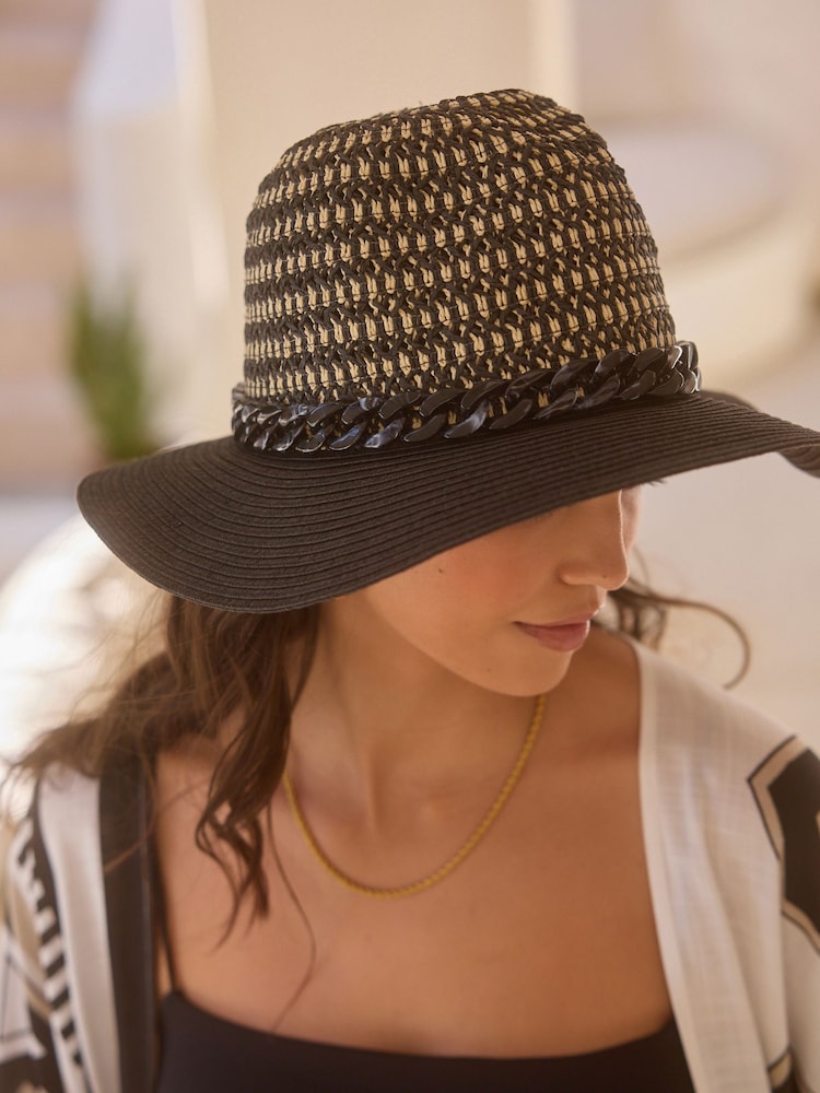 Black Panama Hat With Chain - Image 2 of 5
