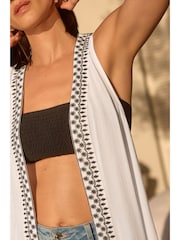 White With Black Embroidery Waistcoat Cover-Up - Image 5 of 7