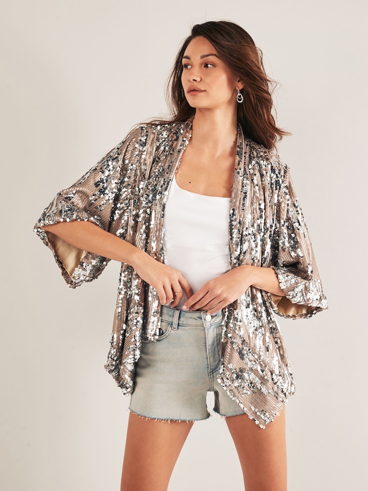 Silver Sequin Jacket Cover-Up - Image 1 of 6